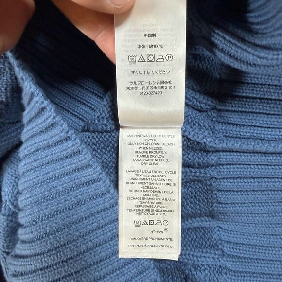 Lauren Ralph Lauren Sweater XXL Blue Cable-Knit Cotton Crewneck Puff Sleeve NWT - Picture 11 of 12